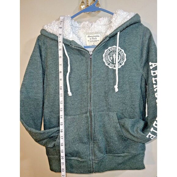 Abercrombie Fitch Women Lined Jacket W/Hood Dark Green SMALL Pockets Drawstring - Picture 3 of 4